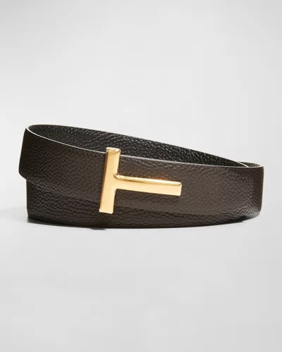 TOM FORD MEN'S LEATHER T-BUCKLE BELT