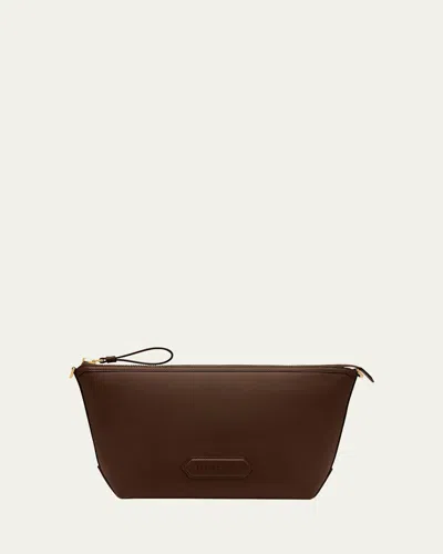 Tom Ford Men's Leather Trapezoid Zip Pouch In Mocha
