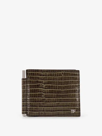 Tom Ford Men Leather Wallet With Croco Effect