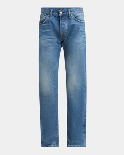 Tom Ford Men's Light Wash Selvedge Straight Fit Jeans In Blue