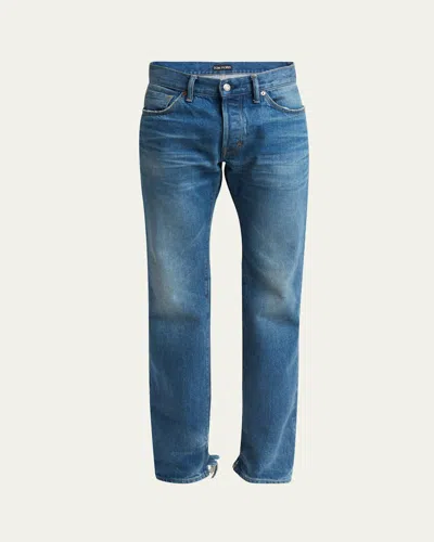 Tom Ford Men's Light Wash Selvedge Straight Fit Jeans In Blue