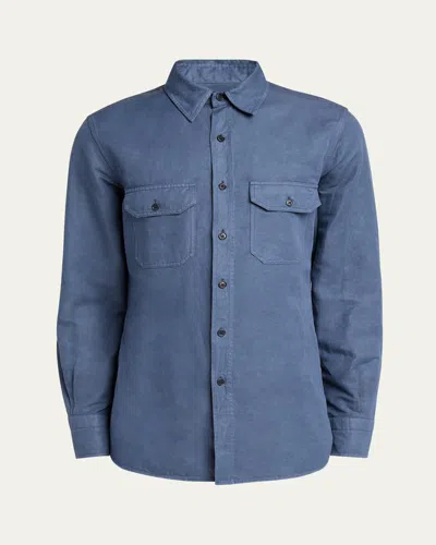 Tom Ford Men's Linen And Cotton Twill Military Shirt In Slate Blue