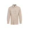 TOM FORD MEN'S LINEN BLEND MILITARY SHIRT IN NUDE AND NEUTRALS