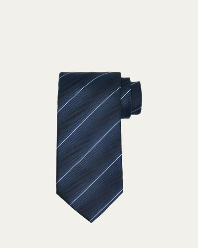 Tom Ford Men's Linen Diagonal Stripe Tie In Blue