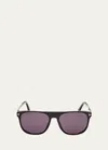 Tom Ford Lionel 55mm Square Sunglasses In Shiny Black Smoke