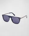 Tom Ford Men's Lionel-02 Acetate Square Sunglasses In Shiny Navy Blue Blue Lenses
