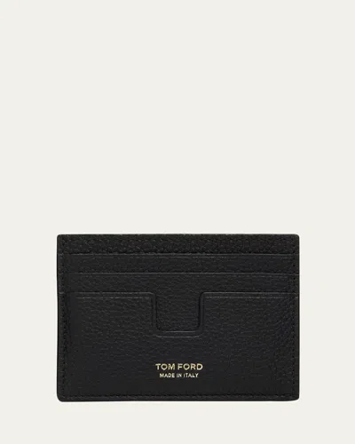 Tom Ford Men's Logo Leather Card Holder In Black