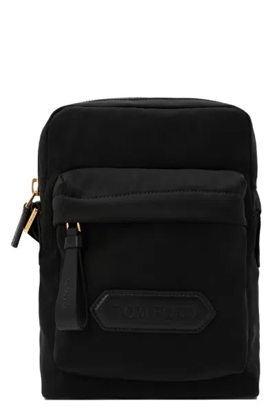 Tom Ford Men Logo Nylon Crossbody Bag In Black