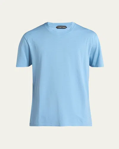 Tom Ford Mens Dark Celeste Crewneck Regular-fit Cotton-blend T-shirt In Blue