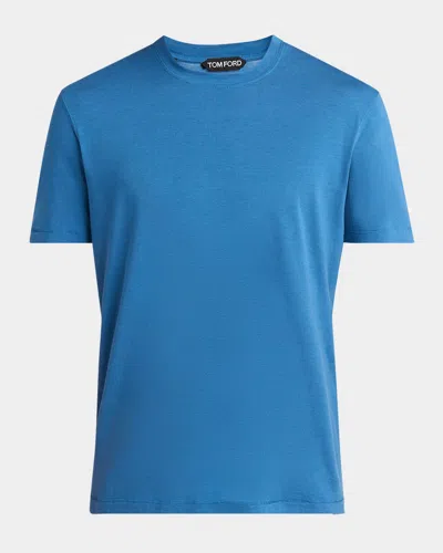 Tom Ford Sky Blue Crew Neck T-shirt In Lyocell