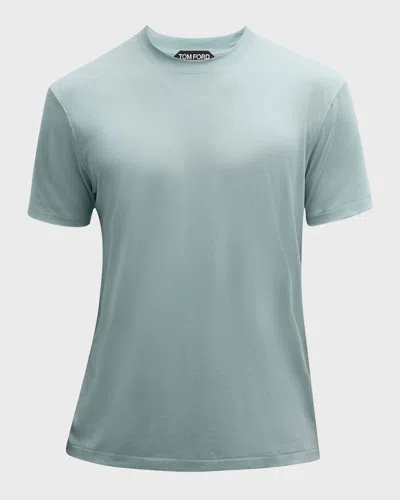 Tom Ford Men's Lyocell-cotton Crewneck T-shirt In Light Aqua