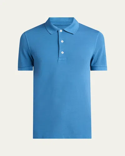 Tom Ford Men's Lyocell Pique Polo Shirt In Blue