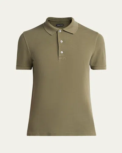 Tom Ford Men's Lyocell Pique Polo Shirt In Green