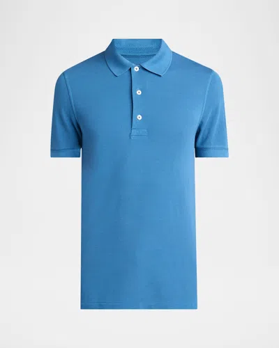 Tom Ford Men's Lyocell Pique Polo Shirt In Blue