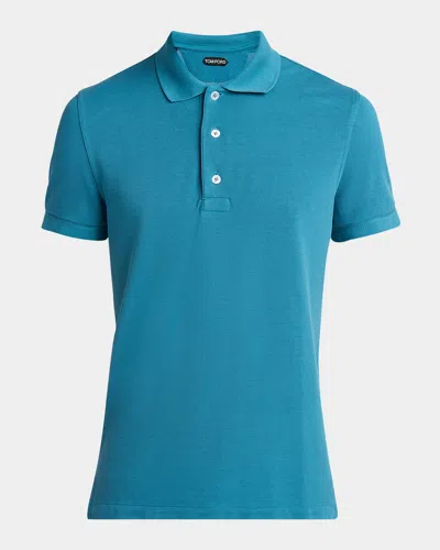 Tom Ford Men's Lyocell Pique Polo Shirt In Faded Blue