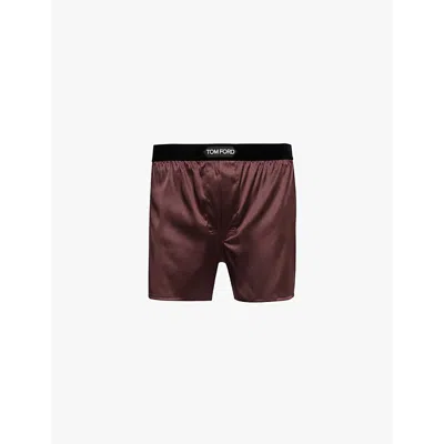 Tom Ford Mens Mahogany Branded Waistband Silk-blend Boxer