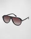 Tom Ford Marcus 60mm Gradient Pilot Sunglasses In Shiny Black