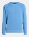 Tom Ford Men's Melange Cotton Raglan Crewneck Sweater In Turquoise