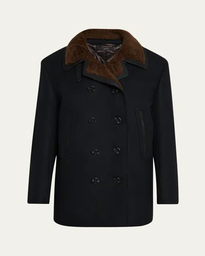 Tom Ford Shearling-collar Coat In Multi