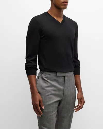 Tom Ford Men's Merino Wool V-neck Sweater In Black