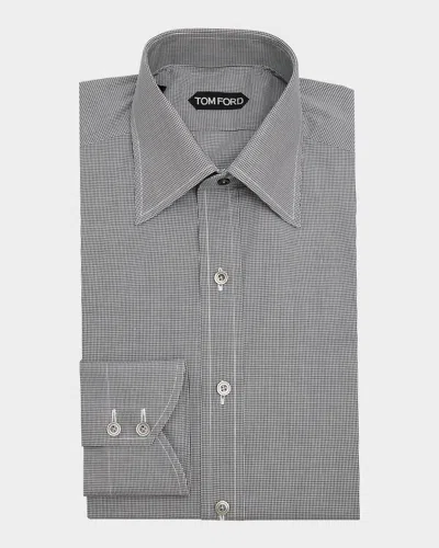 Tom Ford Men's Micro-gingham Slim Fit Dress Shirt In Black