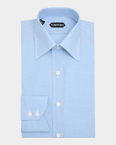 Tom Ford Men's Micro-gingham Slim Fit Dress Shirt In Light Blue