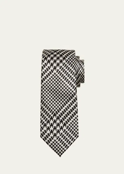 Tom Ford Men's Mulberry Silk Houndstooth Check Tie In Black Wh