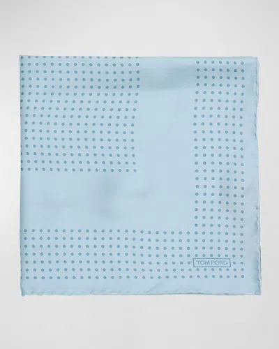 Tom Ford Men's Mulberry Silk Polka Dot-print Pocket Square In Sky Blue