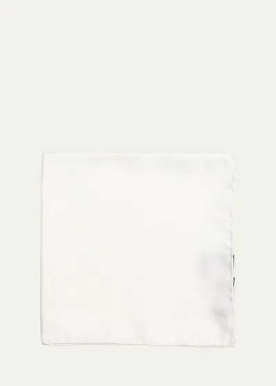 Tom Ford Men's Mulberry Silk Satin Pocket Square In White