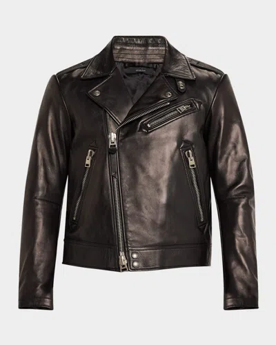 Tom Ford Smooth Grain Asymmetric Biker Jacket In Black