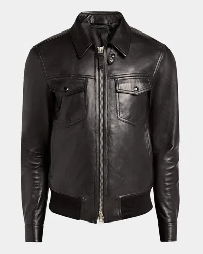 Tom Ford Men's Napa Leather Full-zip Blouson Jacket In Black