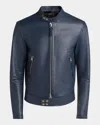 Tom Ford Men's Napa Leather Full-zip Racer Jacket In Blue