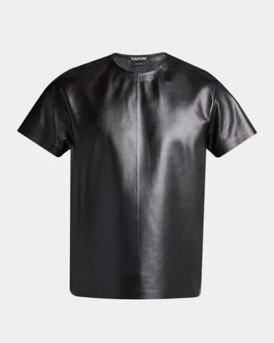 Tom Ford Men's Napa Leather Short-sleeve Shirt In Black
