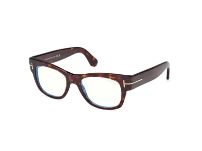 Tom Ford Men's Opticals Dark Havana 52mm Opticals In Havana Eco/blue Block