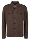 Tom Ford Cotton Satin Stand Collar Outershirt In Brown