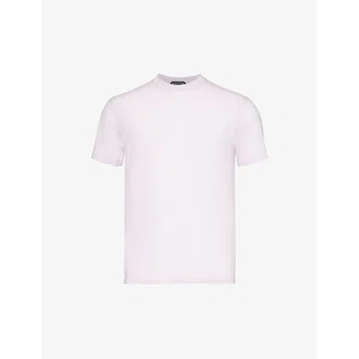 Tom Ford Mens Pale Lilac Crewneck Ribbed-trim Cotton-blend Jersey T-shirt
