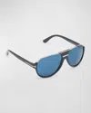Tom Ford Men's Dimitry Polarized Acetate Sunglasses In Shiny Grey Shiny Palladium