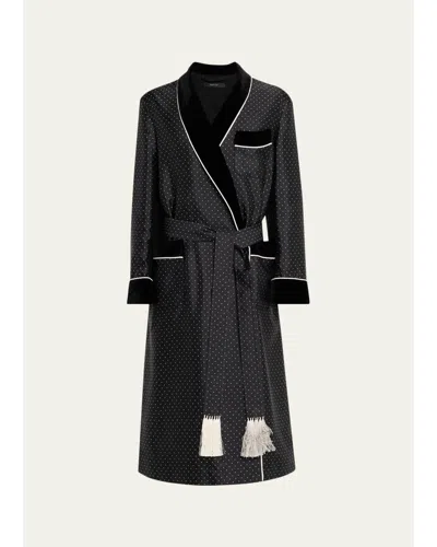 Tom Ford Men's Polka Dot Silk Robe In Black