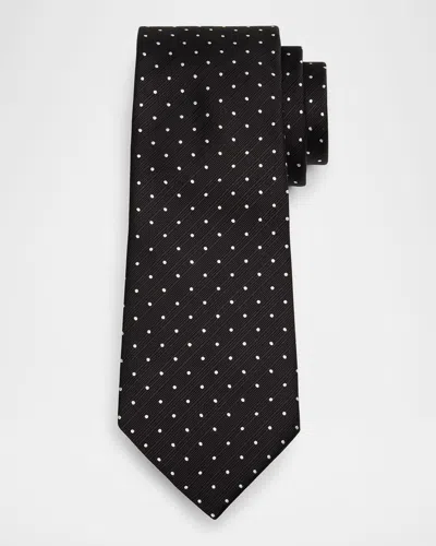 Tom Ford Men's Polka Dot Silk Tie In Black