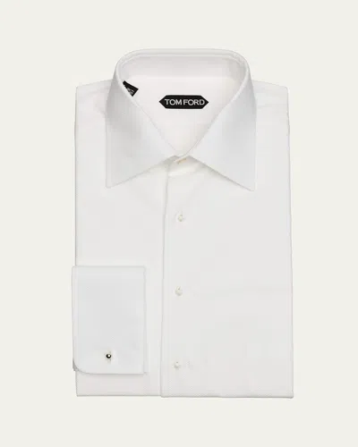 Tom Ford White Slim-fit Bib-front Double-cuff Cotton Tuxedo Shirt