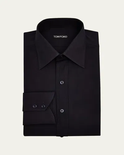 Tom Ford Men's Poplin Point-collar Dress Shirt In Black