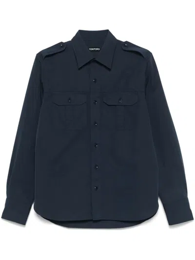 Tom Ford Men Poplin Shirt In Blue