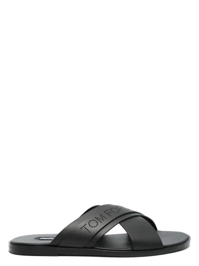 TOM FORD MEN'S PRESTON LOGO PERFORATED SLIDES