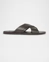 Tom Ford Men's Preston Smooth Leather Slide Sandals In Chocolate