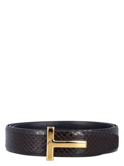 Tom Ford Men's Printed Python Belt In Ebony
