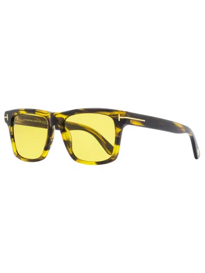 Tom Ford Men's Rectangular Sunglasses Tf906 Buckley-02 55e Striated Brown/amber 56mm In Multi