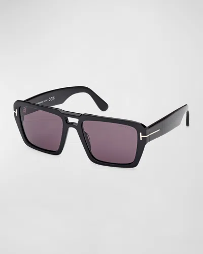 Tom Ford Redford 56mm Navigator Sunglasses In Shiny Black