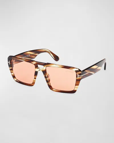Tom Ford Men's Redford Photochromic Acetate Rectangle Sunglasses In Brown