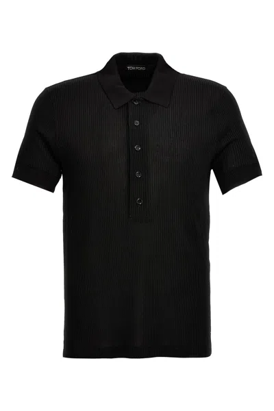 Tom Ford Textured Wool Polo Shirt In Black