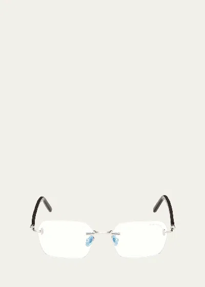 Tom Ford Men's Rimless Rectangle Blue Light-blocking Glasses In Red